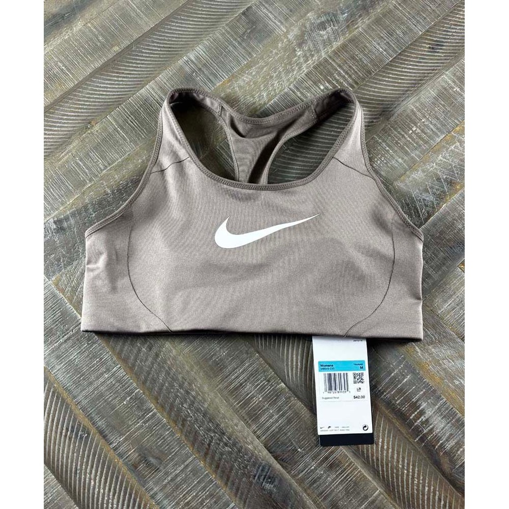 Nike Womens Swoosh Medium Support Sports Bra Taupe Brown 548545-233 Size M NEW